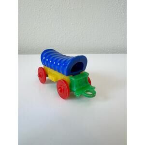 Vintage Plastic Wagon Puzzle Key Chain Primary Colors Fidget Toy
